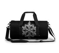 Borsa da palestra da viaggio con cristalli di neve su sfondo nero, per donne e uomini, borsa da viaggio cilindrica con tracolla