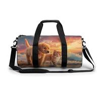Borsa da palestra da viaggio con cucciolo di Golden Retriever e gatto arancione, borsa da palestra cilindrica per donne e uomini, borsa da allenamento sportiva con tracolla