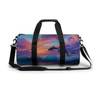 Borsa da palestra da viaggio con delfini colorati che saltano fuori dall'acqua per donne e uomini borsa da viaggio cilindrica borsa da allenamento sportiva con tracolla