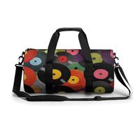 Borsa da palestra da viaggio con dischi in vinile colorato retrò per donne e uomini, borsa da viaggio cilindrica borsa da allenamento sportiva con tracolla