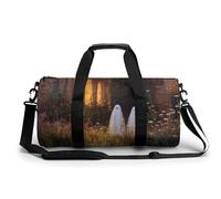 Borsa da palestra da viaggio con due simpatici fantasmi e fiori selvatici per donne e uomini, borsa da viaggio cilindrica per allenamento sportivo con tracolla