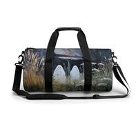 Borsa da palestra da viaggio con due simpatici fantasmi in giardino vecchia casa per donne e uomini borsa da viaggio cilindrica borsa da allenamento sportiva con tracolla