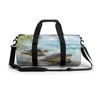 Borsa da palestra da viaggio con due tartarughe marine ad acquerello sulla spiaggia, per donne e uomini, borsa da viaggio cilindrica per allenamento sportivo con tracolla