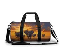 Borsa da palestra da viaggio con elefante che cammina al tramonto, per donne e uomini, cilindrica, borsa da allenamento sportiva con tracolla