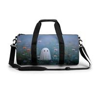 Borsa da palestra da viaggio con fantasma carino in campo di fiori per donne e uomini borsa da viaggio cilindrica borsa da allenamento sportiva con tracolla