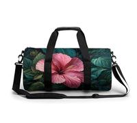 Borsa da palestra da viaggio con fiore di ibisco rosa per donne e uomini borsa da viaggio cilindrica borsa da allenamento sportiva con tracolla