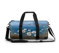 Borsa da palestra da viaggio con fiori bianchi con montagne oceaniche per donne e uomini borsa da viaggio cilindrica borsa da allenamento sportiva con tracolla