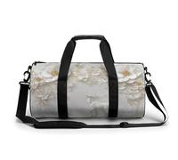 Borsa da palestra da viaggio con fiori bianchi e cervi, per donne e uomini, borsa da viaggio cilindrica con tracolla