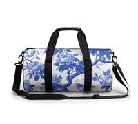 Borsa da palestra da viaggio con fiori di peonia e albero di porcellana blu e bianca per donne e uomini, borsa da viaggio cilindrica borsa da allenamento sportiva con tracolla