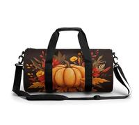 Borsa da palestra da viaggio con foglie autunnali di zucca arancione per donne e uomini borsa da viaggio cilindrica borsa da allenamento sportiva con tracolla