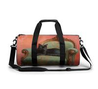 Borsa da palestra da viaggio con gatto nero che si rilassa sul divano verde, per donne e uomini, borsa da viaggio cilindrica per allenamento sportivo con tracolla