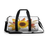 Borsa da palestra da viaggio con girasole di grano e foglie autunnali per donne e uomini, borsone cilindrico per allenamento sportivo con tracolla