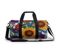 Borsa da palestra da viaggio con girasoli, papaveri e libellule, per donne e uomini, cilindrica, borsa da allenamento sportiva con tracolla