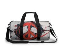 Borsa da palestra da viaggio con graffiti circolari giganti con segno della pace per donne e uomini borsa da viaggio cilindrica borsa da allenamento sportiva con tracolla