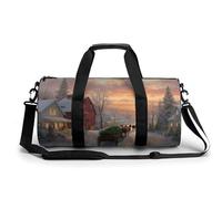 Borsa da palestra da viaggio con immagine di cavallo da fienile rosso antico, per donne e uomini, borsa da viaggio cilindrica con tracolla