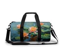 Borsa da palestra da viaggio con ninfee in pesca e arancione, per donne e uomini, borsa da viaggio cilindrica con tracolla