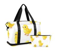 Borsa da palestra da viaggio con pollo giallo a forma di cartone animato, borsa da portare con sé oggetti personali con borsa da toilette per viaggi di lavoro pieghevole, Pollo giallo carino cartone