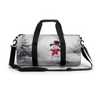 Borsa da palestra da viaggio con pupazzo di neve ad acquerello nel bosco per donne e uomini borsa da viaggio cilindrica borsa da allenamento sportiva con tracolla