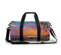 Borsa da palestra da viaggio con spiaggia con palme al tramonto per donne e uomini borsa da viaggio cilindrica borsa da allenamento sportiva con tracolla