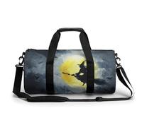 Borsa da palestra da viaggio con strega che vola su scopa Moonlight per donne e uomini, borsa da viaggio cilindrica per allenamento sportivo con tracolla