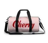 Borsa da palestra da viaggio con testo ciliegia su rosa, per donne e uomini, cilindrica, borsa da allenamento sportiva con tracolla