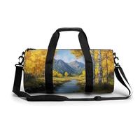 Borsa da palestra da viaggio gialla con alberi di pioppo pioppo montagne fiume per donne uomini borsone cilindrico borsa da allenamento sportiva con tracolla