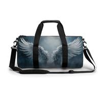 Borsa da palestra da viaggio leggera con ali d'angelo incandescente in inverno, borsa da palestra per donne e uomini, borsa da viaggio cilindrica con tracolla