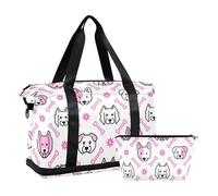 Borsa da palestra da viaggio per la notte con trappola regolabile per porta impermeabile, cartone animato, cane, teste, e, osso, semplice, linea