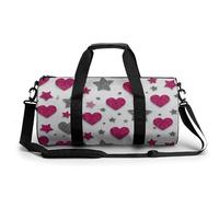 Borsa da palestra da viaggio rosa e bianca con cuori e stelle, per donne e uomini, cilindrica, borsa da allenamento sportiva con tracolla