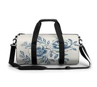 Borsa da palestra da viaggio tradizionale cinese blu con fiori per donne e uomini borsa da viaggio cilindrica borsa da allenamento sportiva con tracolla