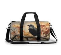Borsa da palestra da viaggio vintage con corvo sul ramo di albero autunnale per donne e uomini, borsa da viaggio cilindrica borsa da allenamento sportiva con tracolla