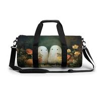 Borsa da palestra da viaggio vintage con due simpatici fantasmi in fiori per donne e uomini borsa da viaggio cilindrica borsa da allenamento sportiva con tracolla