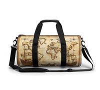 Borsa da palestra da viaggio vintage con mappa del mondo antico con navi oceaniche per donne e uomini borsa da viaggio cilindrica borsa da allenamento sportiva con tracolla