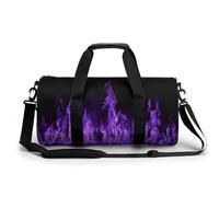 Borsa da palestra da viaggio viola con fiamma, per donne e uomini, cilindrica, borsa da allenamento sportiva con tracolla