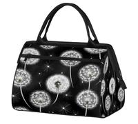 Borsa da palestra dipinta con dente di leone nero per uomini e donne, borsone sportivo da viaggio, impermeabile, borsa da viaggio per il fine settimana borsa da notte leggera da portare a mano