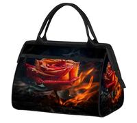 Borsa da palestra dipinta con fiori di rosa di fuoco per uomini e donne, borsone sportivo da viaggio, impermeabile, borsa da viaggio per il fine settimana, borsa leggera da portare a mano