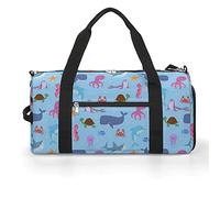 Borsa da palestra divertente con animali subacquei e vita marina con scomparto per scarpe, borsone da viaggio, borsa da viaggio per la notte o per lo yoga