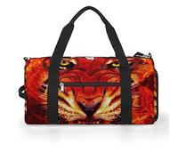 Borsa da palestra divertente con faccia di tigre di fuoco con scomparto per scarpe, borsone da viaggio, borsa da yoga
