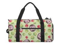 Borsa da palestra divertente con mele e riccio ad acquerello, con scomparto per scarpe, borsone da viaggio, weekend, per la notte, per yoga