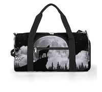 Borsa da palestra divertente con motivo lupo e luna, con scomparto per scarpe, borsone da viaggio, borsa da yoga