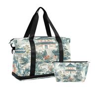 Borsa da palestra estetica cinese verde per sport borsa da viaggio per la notte borsa da viaggio con borsa da toilette per escursionismo set da 2 pezzi, Estetica architettura cinese verde, 1 size