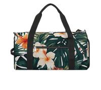 Borsa da palestra estiva tropicale hawaiana con foglie di palma da uomo e donna, resistente all'acqua, borsa da viaggio leggera per viaggi sportivi, bianco, taglia unica