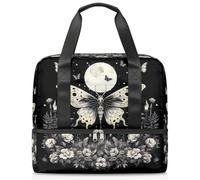 Borsa da palestra etnica con farfalla, luna, fiore, borsa da palestra per donne e uomini, borsa da viaggio con scomparto per scarpe, grande capacità, per allenamento, fitness, yoga, nuoto, fine