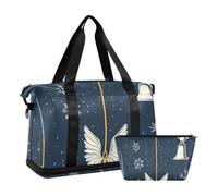 Borsa da palestra gialla con campanella di buon Natale, grande borsa da palestra con tracolla regolabile per viaggi di grande capacità, Campana gialla Merry Christmas, 1 size