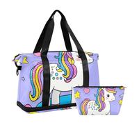 Borsa da palestra impermeabile per uomo e donna con grazioso motivo unicorni con paillettes finte, con tasca bagnata, cinturino regolabile, borsa da palestra per palestra