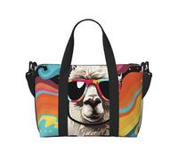Borsa da palestra in alpaca che indossa occhiali da sole, borsone per uomo e donna, borsa da viaggio per la notte con scomparto per scarpe borse da allenamento, Alpaca Indossare Occhiali Da Sole, One