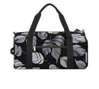Borsa da palestra in jacquard nero con foglie grigie per uomini e donne, borsa da palestra impermeabile, grande borsa da viaggio per allenamento