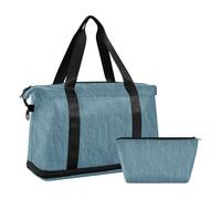 Borsa da palestra in lino blu-verde con tracolla regolabile per viaggi in aereo di grande capacità, Texture lino blu-verde, 1 size