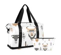 Borsa da palestra in stile bohémien, con tracolla regolabile, motivo mucca West Highlander, multifunzione, per trekking, boho semplice stile West Highlander mucca, 1 size