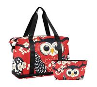 Borsa da palestra in stile giapponese a forma di cuore con gufo, borsa da palestra per la notte, con tracolla regolabile, per viaggi di lavoro, pieghevole, gufo stile giapponese cuore San Valentino, 1